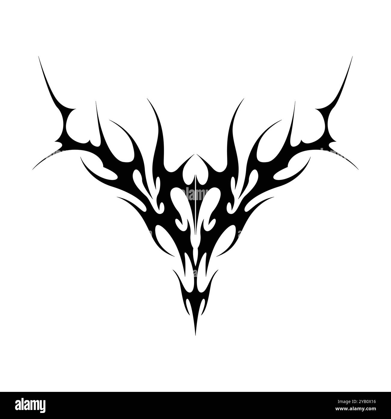 Tatouage néo tribal y2k de style gothique. Design de coeur Cyber sigilism. Illustration vectorielle de noir et blanc. Illustration de Vecteur