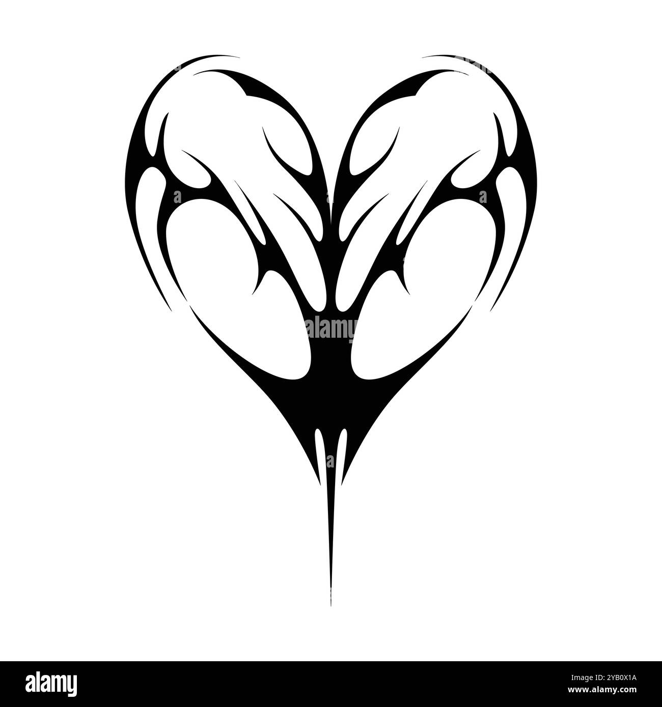 Tatouage néo tribal y2k de style gothique. Design de coeur Cyber sigilism. Illustration vectorielle de noir et blanc. Illustration de Vecteur