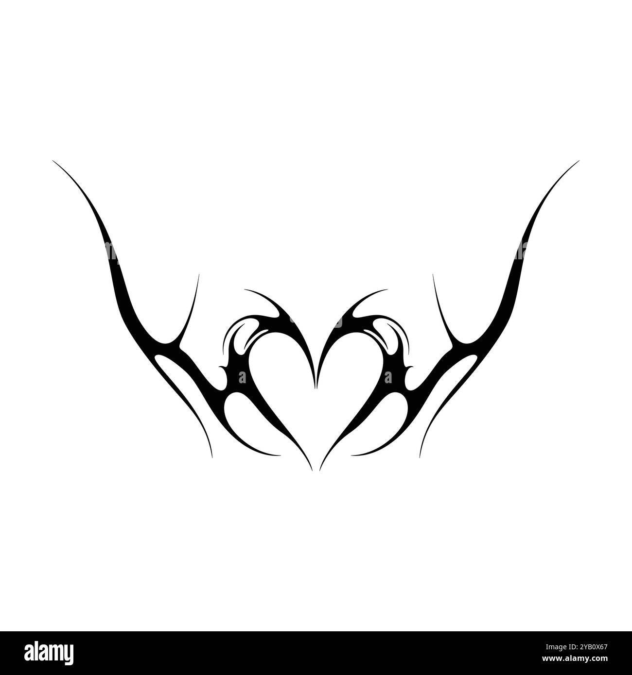 Tatouage néo tribal y2k de style gothique. Design de coeur Cyber sigilism. Illustration vectorielle de noir et blanc. Illustration de Vecteur