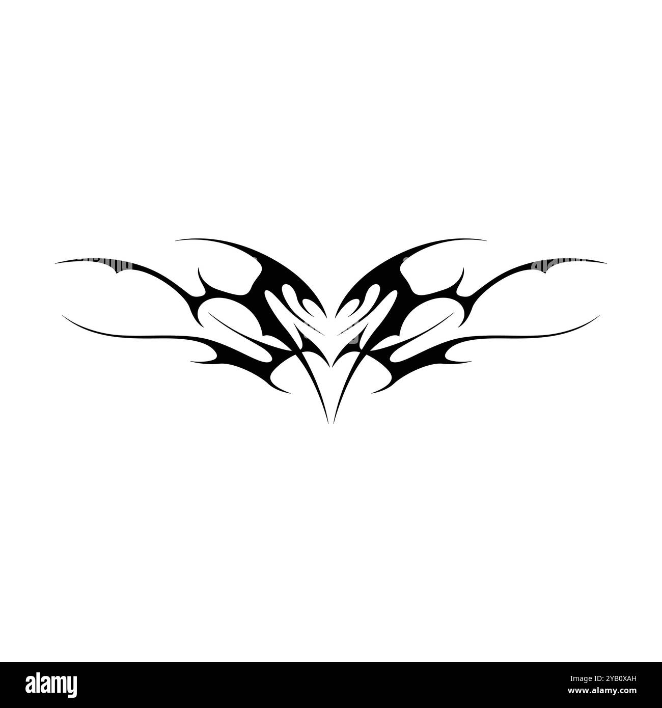 Tatouage néo tribal y2k de style gothique. Design de coeur Cyber sigilism. Illustration vectorielle de noir et blanc. Illustration de Vecteur
