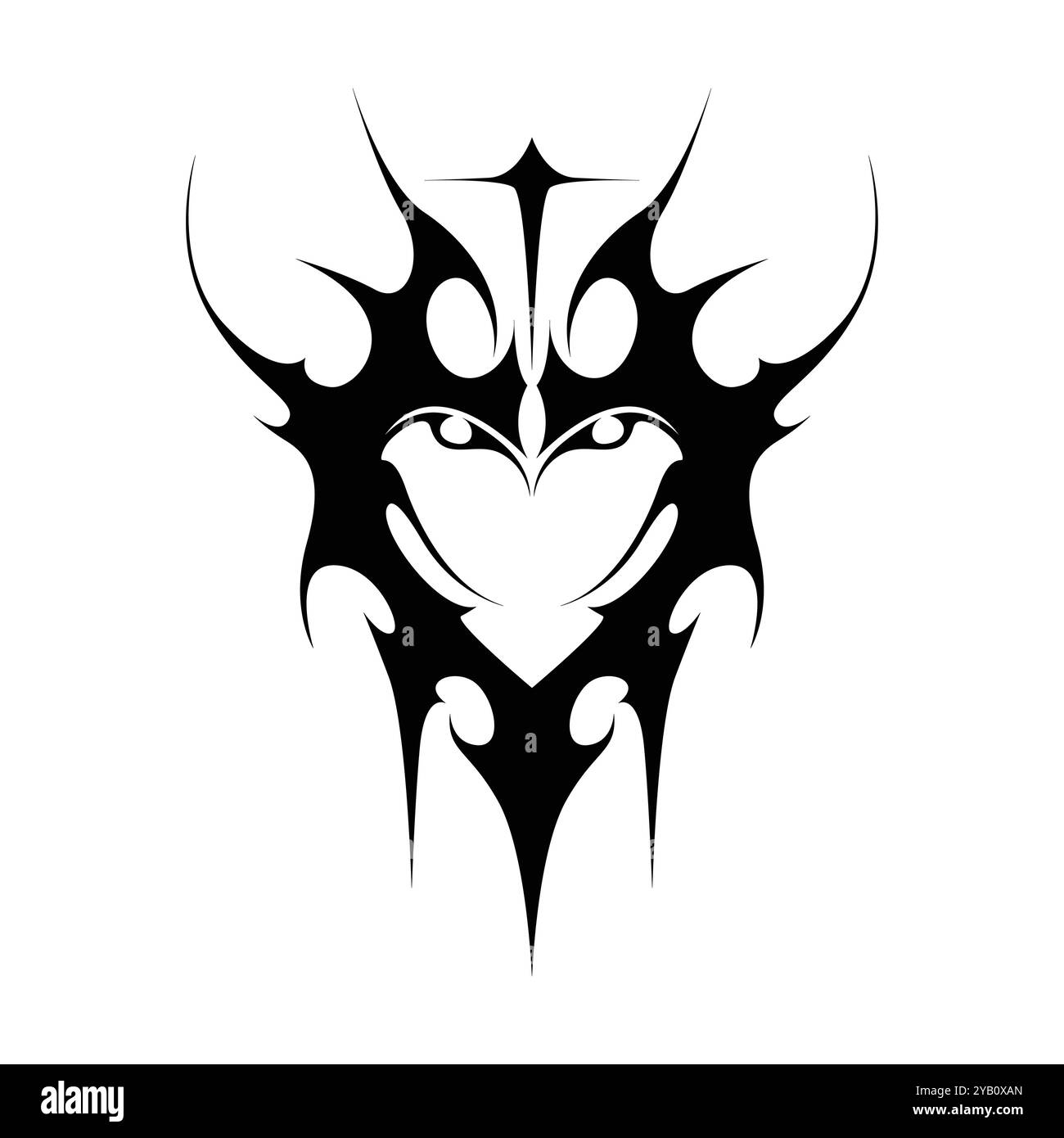 Tatouage néo tribal y2k de style gothique. Design de coeur Cyber sigilism. Illustration vectorielle de noir et blanc. Illustration de Vecteur