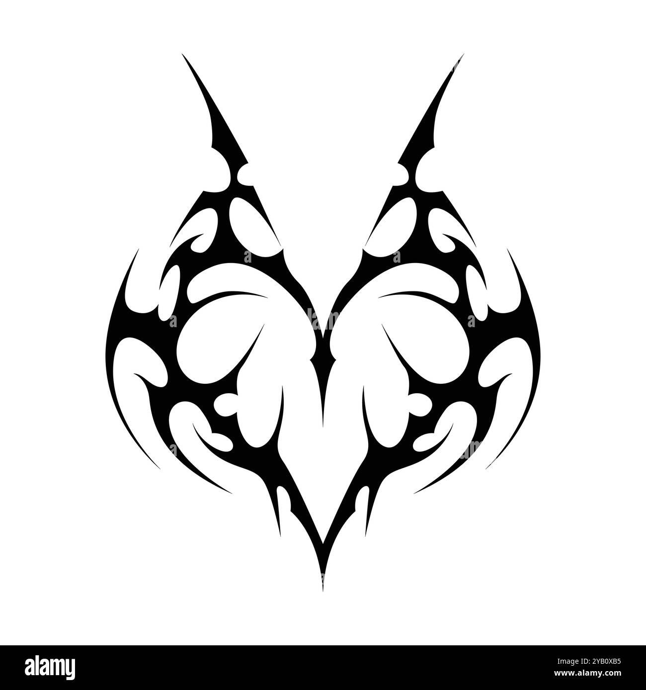 Tatouage néo tribal y2k de style gothique. Design de coeur Cyber sigilism. Illustration vectorielle de noir et blanc. Illustration de Vecteur