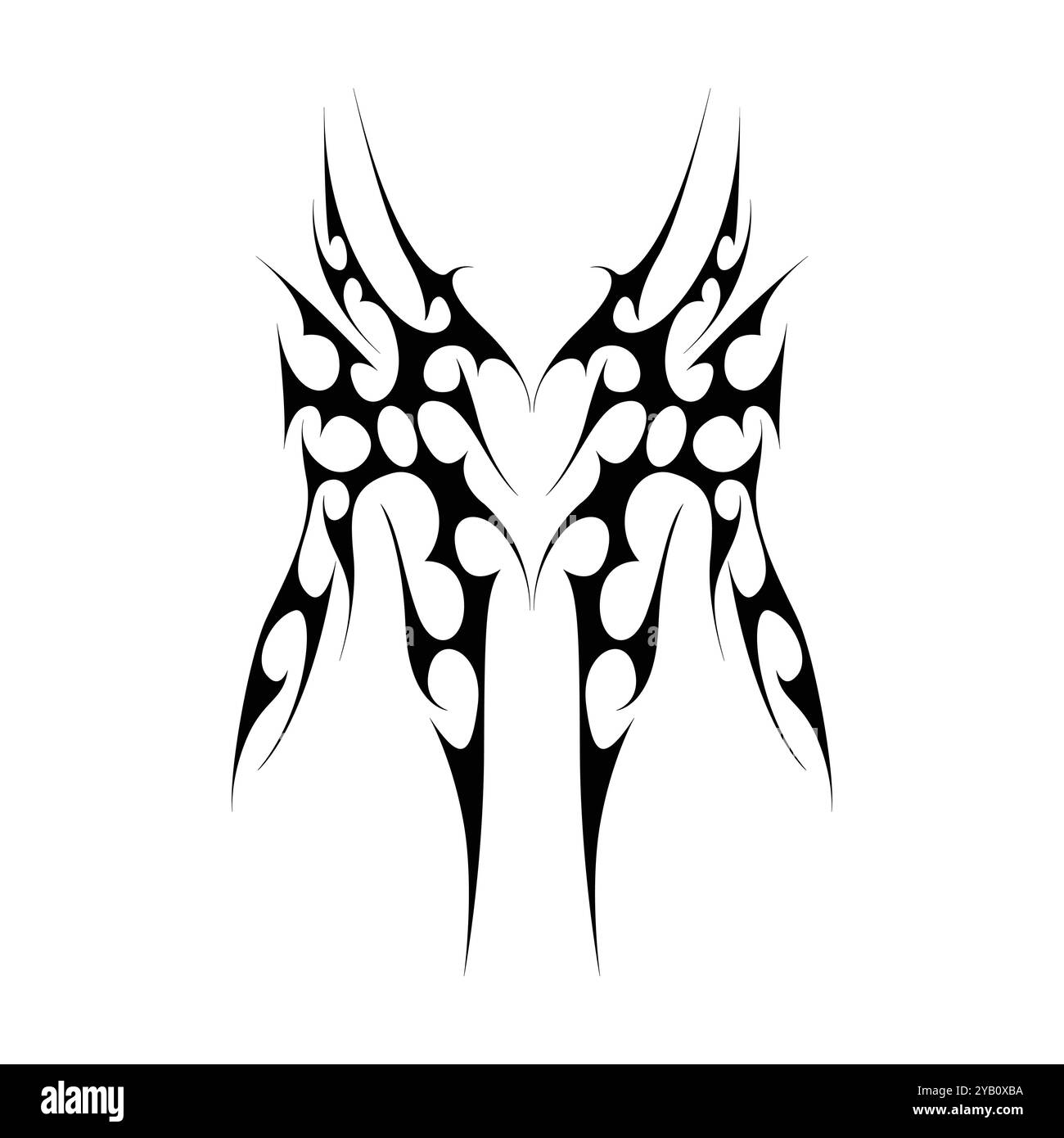 Tatouage néo tribal y2k de style gothique. Design de coeur Cyber sigilism. Illustration vectorielle de noir et blanc. Illustration de Vecteur