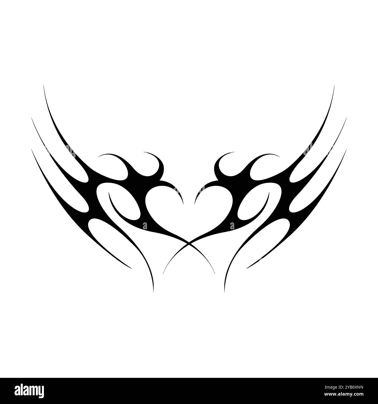 Tatouage néo tribal y2k de style gothique. Design de coeur Cyber sigilism. Illustration vectorielle de noir et blanc. Illustration de Vecteur