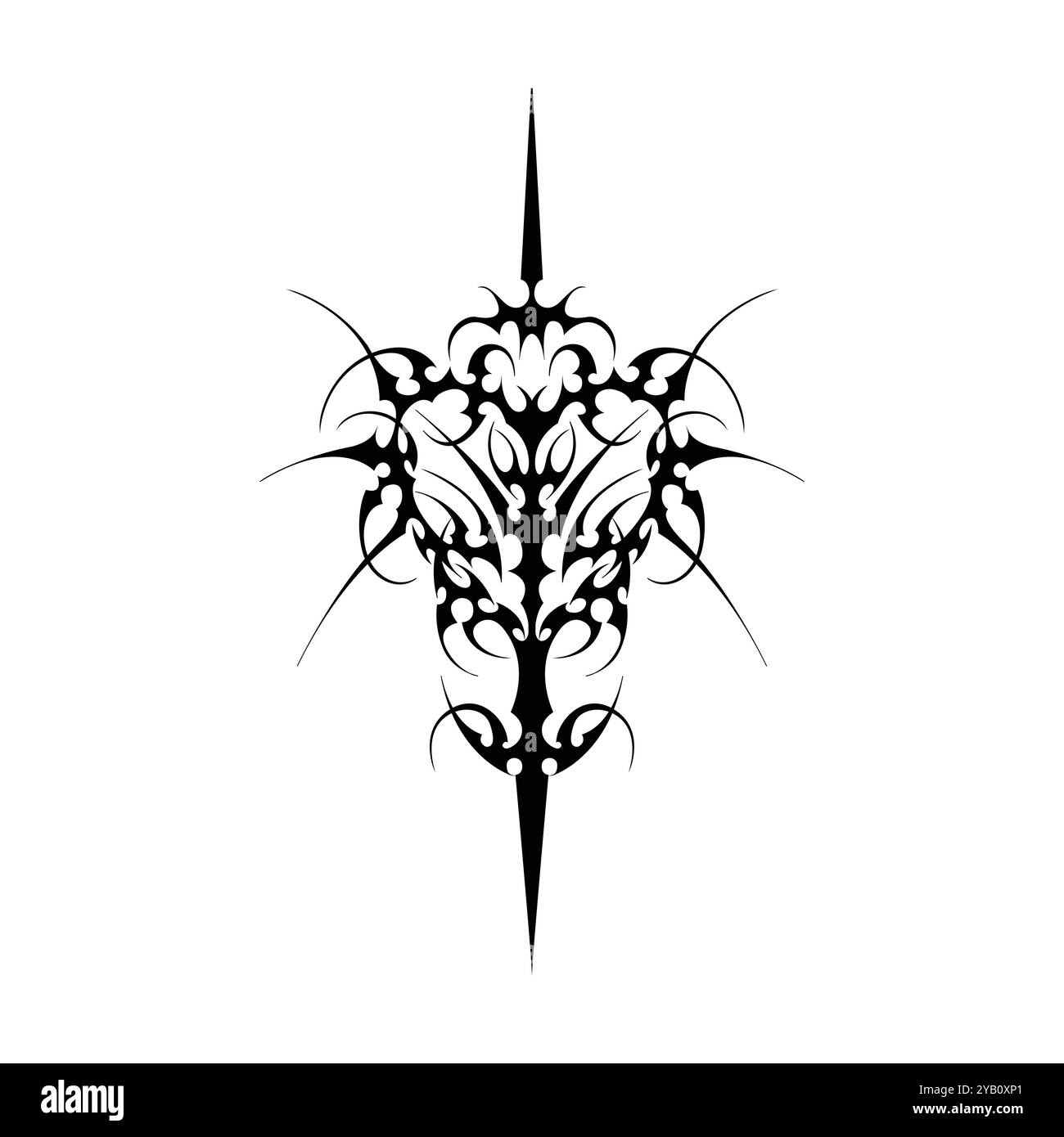 Tatouage néo tribal y2k de style gothique. Design de coeur Cyber sigilism. Illustration vectorielle de noir et blanc. Illustration de Vecteur