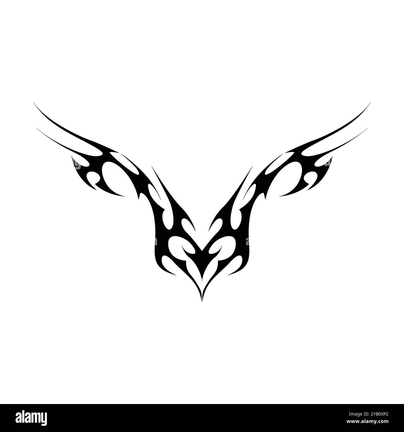 Tatouage néo tribal y2k de style gothique. Design de coeur Cyber sigilism. Illustration vectorielle de noir et blanc. Illustration de Vecteur