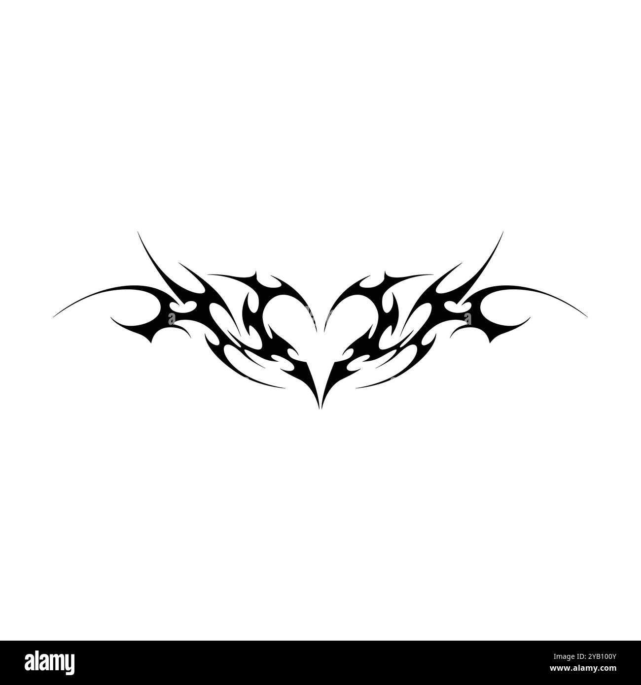Tatouage néo tribal y2k de style gothique. Design de coeur Cyber sigilism. Illustration vectorielle de noir et blanc. Illustration de Vecteur