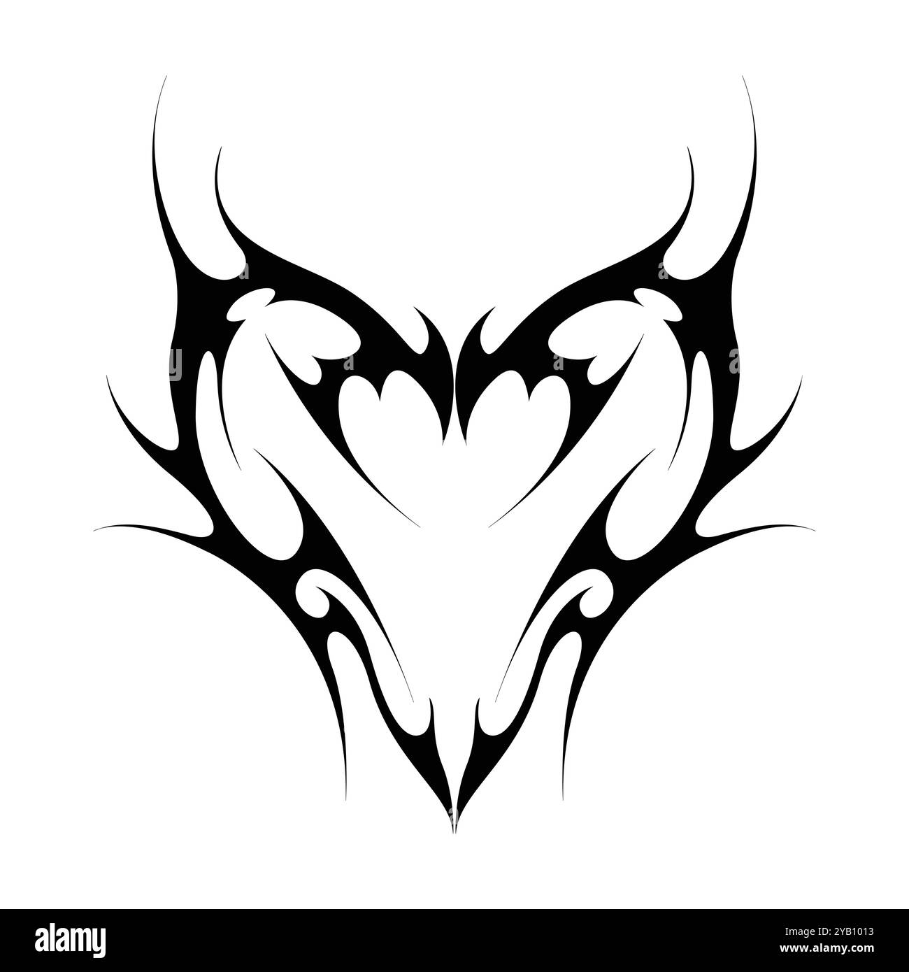 Tatouage néo tribal y2k de style gothique. Design de coeur Cyber sigilism. Illustration vectorielle de noir et blanc. Illustration de Vecteur