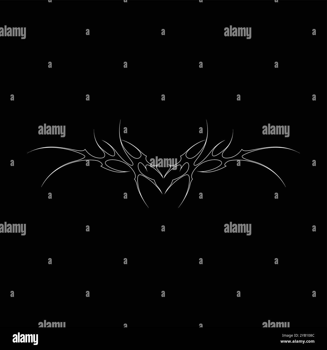 Tatouage néo tribal y2k de style gothique. Design de coeur Cyber sigilism. Illustration vectorielle de contour de noir et blanc. Illustration de Vecteur