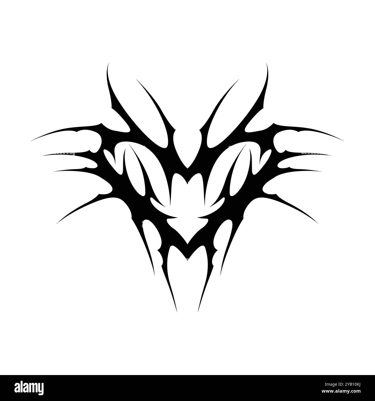 Tatouage néo tribal y2k de style gothique. Design de coeur Cyber sigilism. Illustration vectorielle de noir et blanc. Illustration de Vecteur