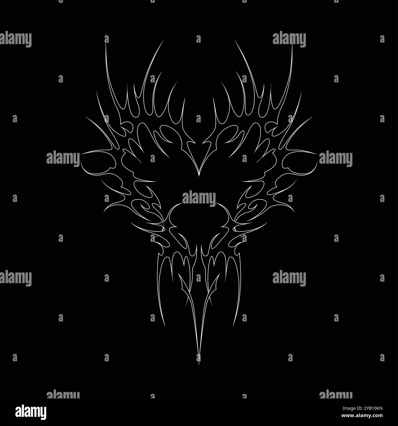 Tatouage néo tribal y2k de style gothique. Design de coeur Cyber sigilism. Illustration vectorielle de contour de noir et blanc. Illustration de Vecteur