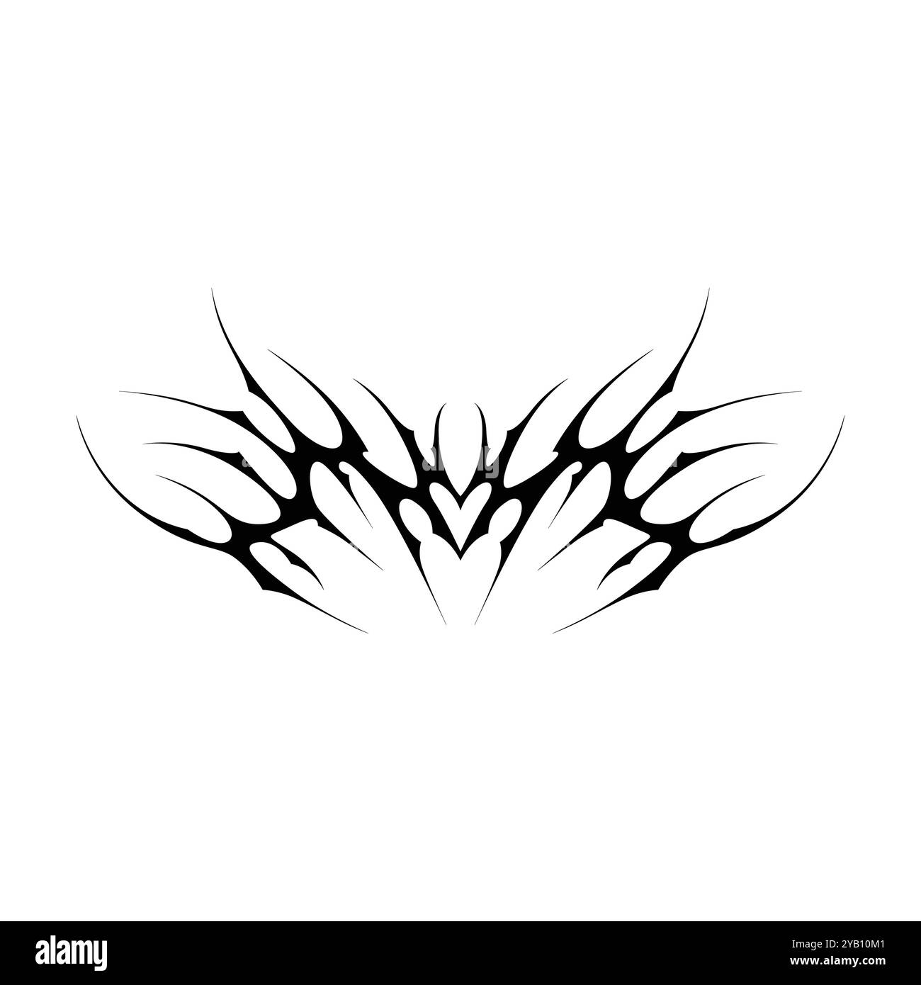 Tatouage néo tribal y2k de style gothique. Design de coeur Cyber sigilism. Illustration vectorielle de noir et blanc. Illustration de Vecteur