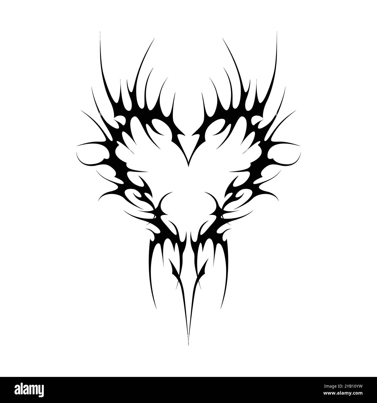 Tatouage néo tribal y2k de style gothique. Design de coeur Cyber sigilism. Illustration vectorielle de noir et blanc. Illustration de Vecteur