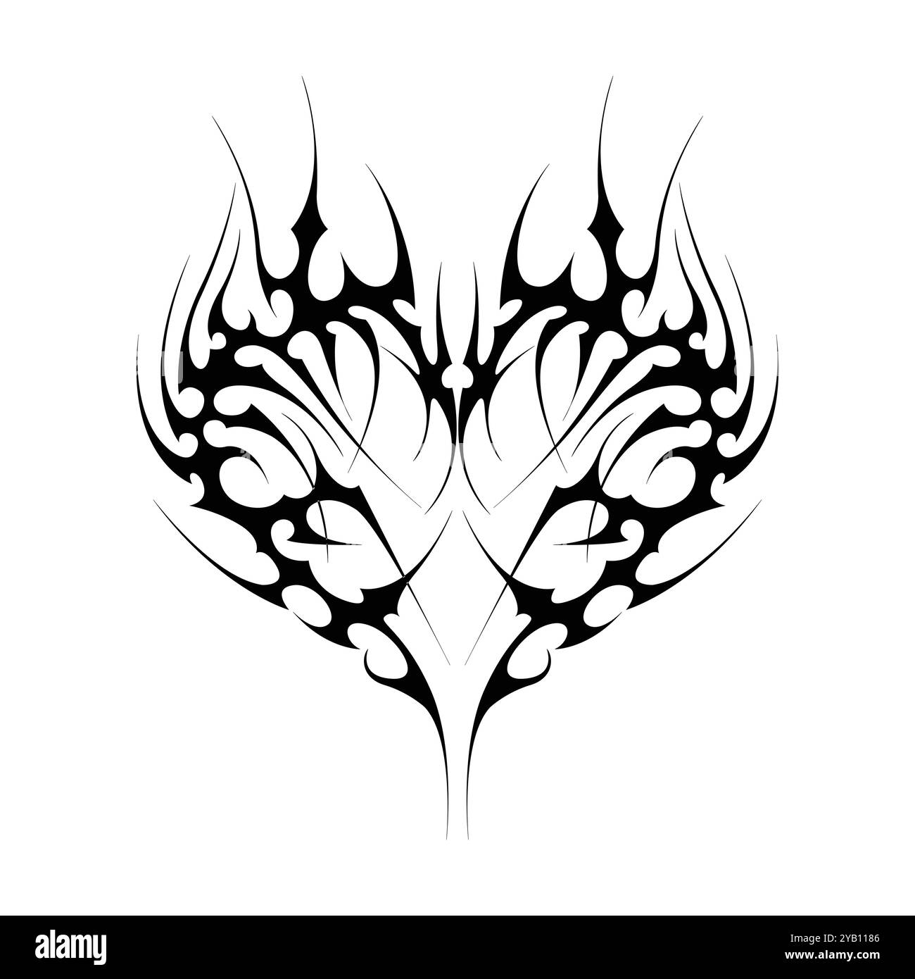 Tatouage néo tribal y2k de style gothique. Design de coeur Cyber sigilism. Illustration vectorielle de noir et blanc. Illustration de Vecteur