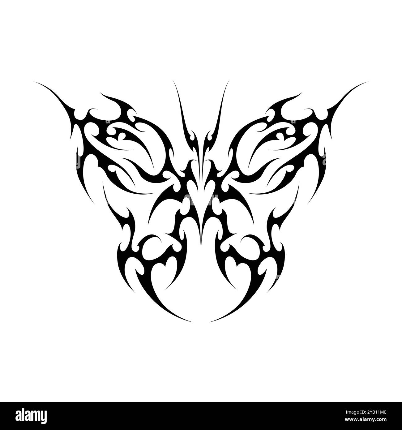 Tatouage néo tribal y2k de style gothique. Design papillon Cyber sigilism. Illustration vectorielle de noir et blanc. Illustration de Vecteur