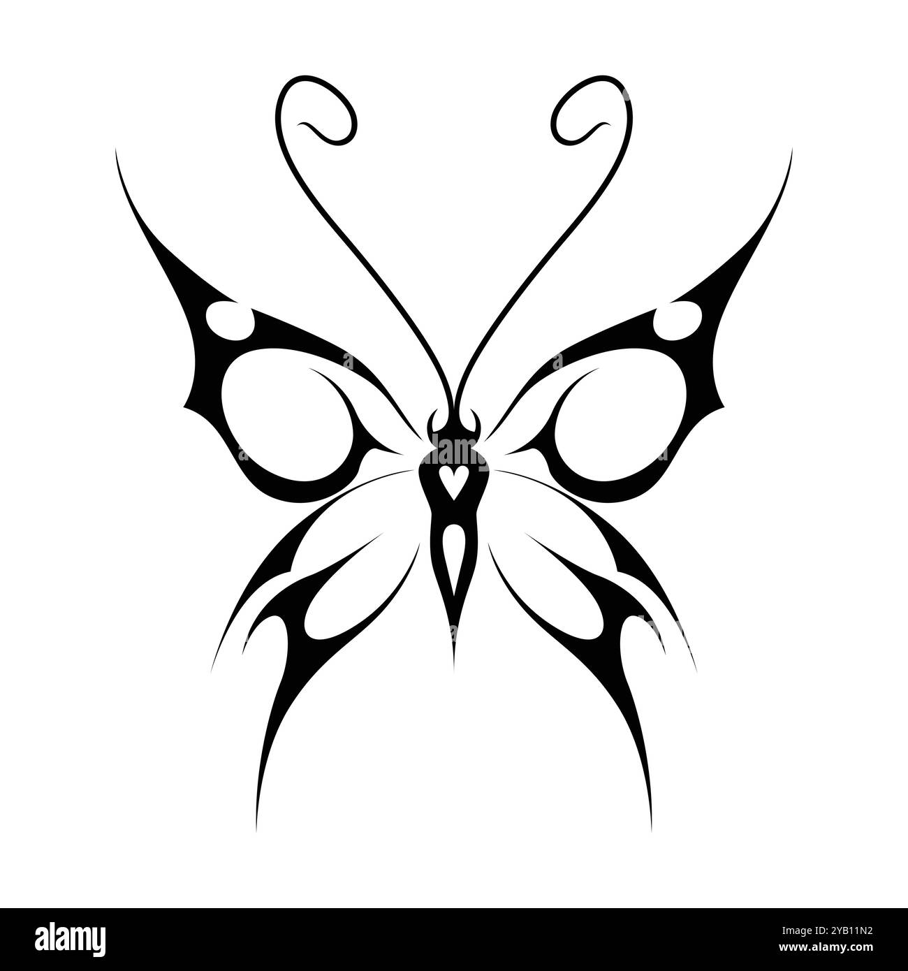 Tatouage néo tribal y2k de style gothique. Design papillon Cyber sigilism. Illustration vectorielle de noir et blanc. Illustration de Vecteur