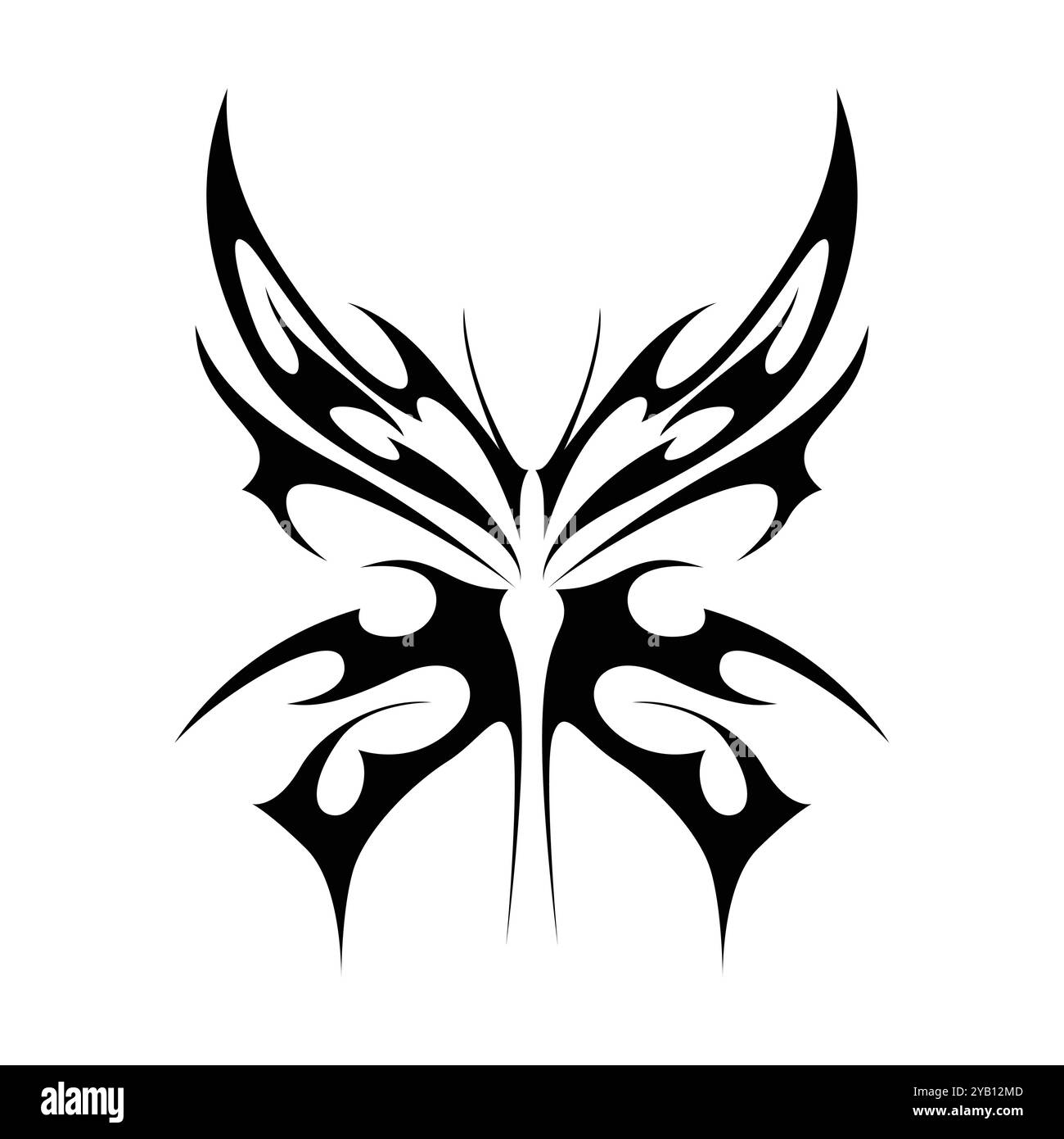 Tatouage néo tribal y2k de style gothique. Design papillon Cyber sigilism. Illustration vectorielle de noir et blanc. Illustration de Vecteur