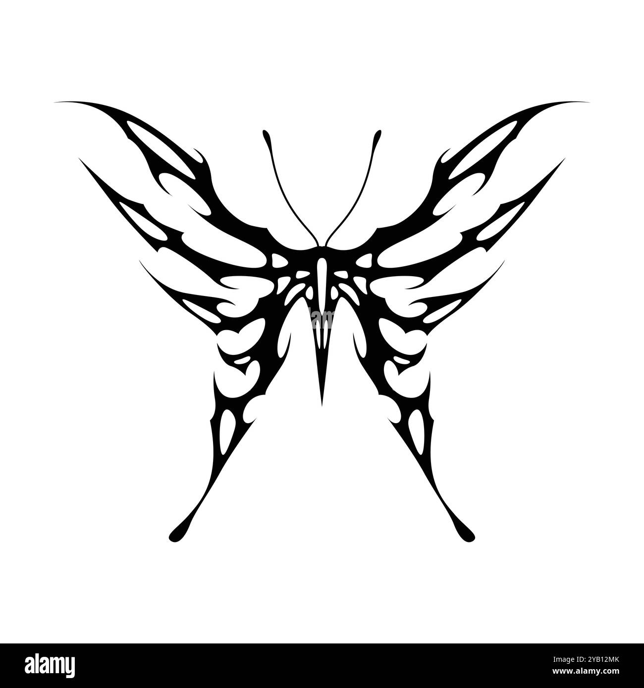 Tatouage néo tribal y2k de style gothique. Design papillon Cyber sigilism. Illustration vectorielle de noir et blanc. Illustration de Vecteur