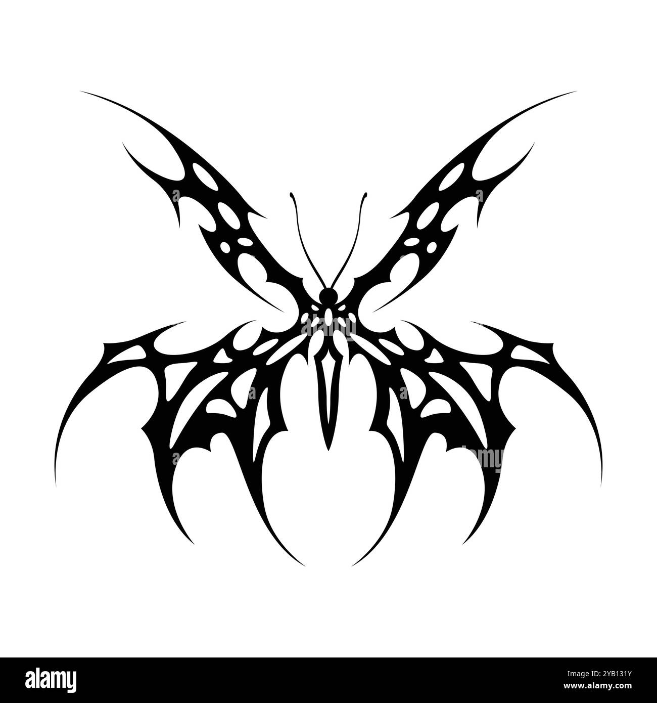 Tatouage néo tribal y2k de style gothique. Design papillon Cyber sigilism. Illustration vectorielle de noir et blanc. Illustration de Vecteur