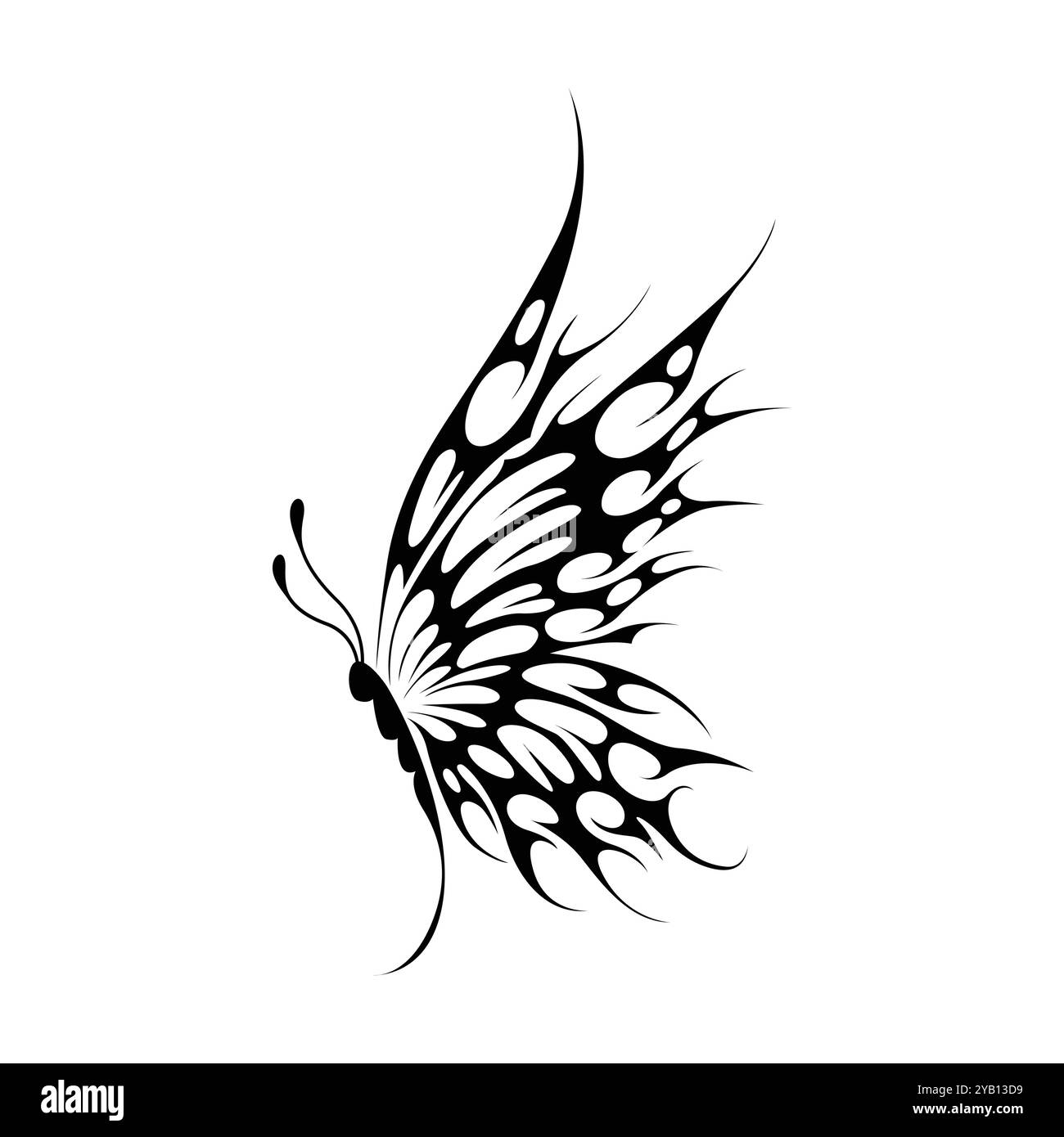 Tatouage néo tribal y2k de style gothique. Design papillon Cyber sigilism. Illustration vectorielle de noir et blanc. Illustration de Vecteur