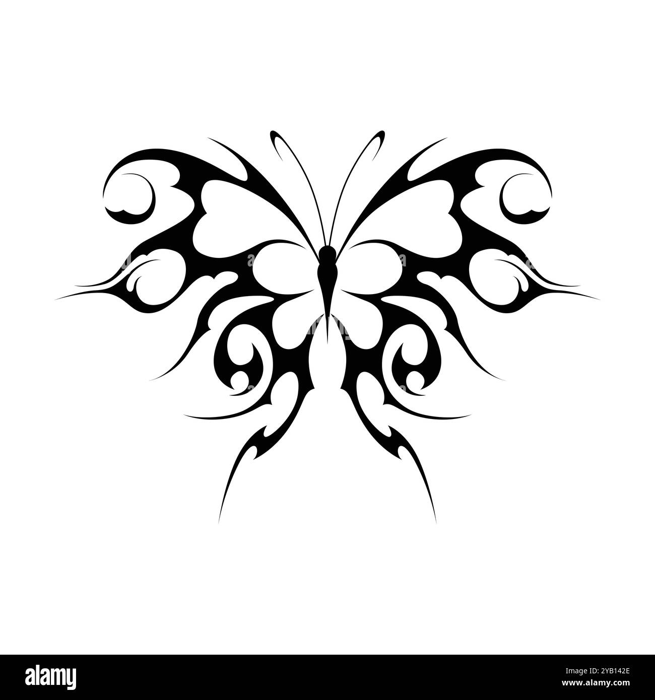 Tatouage néo tribal y2k de style gothique. Design papillon Cyber sigilism. Illustration vectorielle de noir et blanc. Illustration de Vecteur