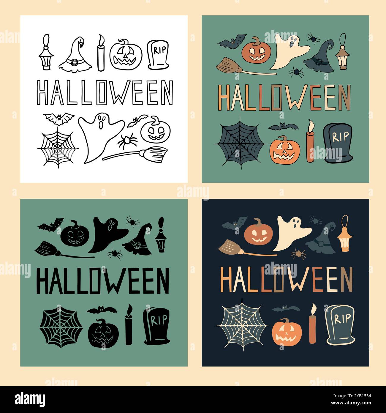 Les décorations colorées d'Halloween présentent des citrouilles, des fantômes et des toiles, parfaites pour rehausser l'esprit des festivités des fêtes Illustration de Vecteur
