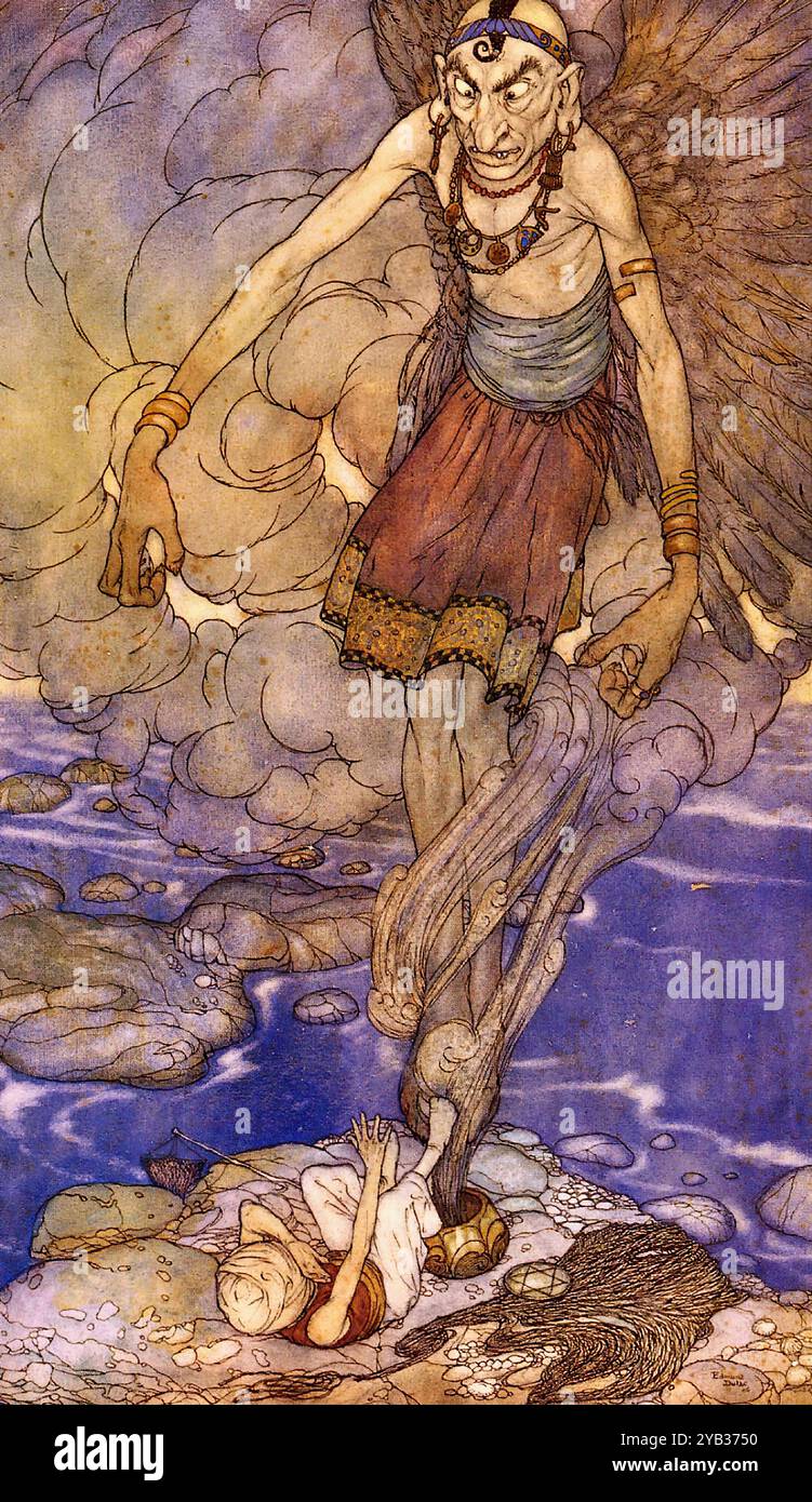 Dulac, Edmund - Sindbad le Sailor - Sindbad's Discovery of the Genie Banque D'Images