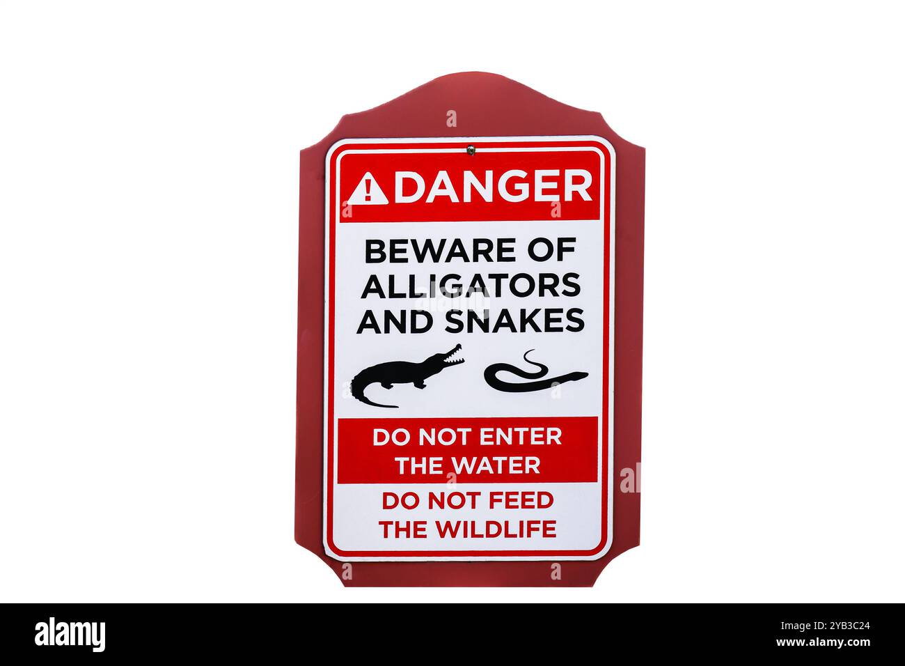 Signe de danger ne pas nourrir la faune ne pas entrer dans l'eau méfiez-vous des alligators et des serpents Banque D'Images