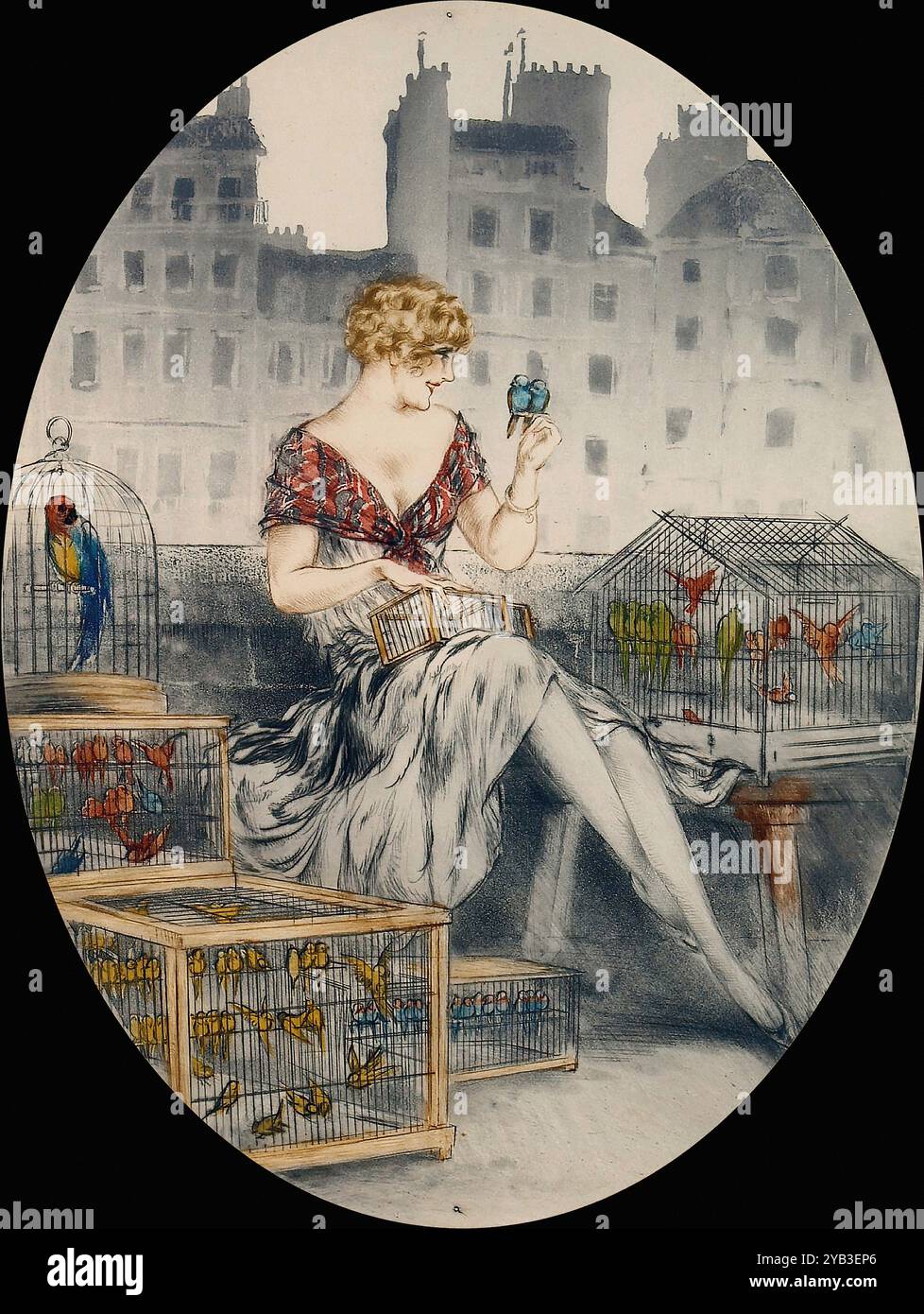 Icart, Louis - le vendeur d'oiseaux Banque D'Images