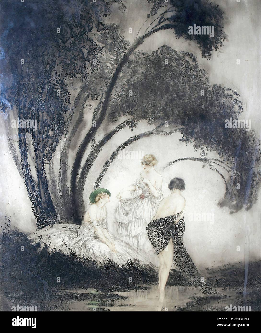 Icart, Louis - trois dames par une piscine Banque D'Images
