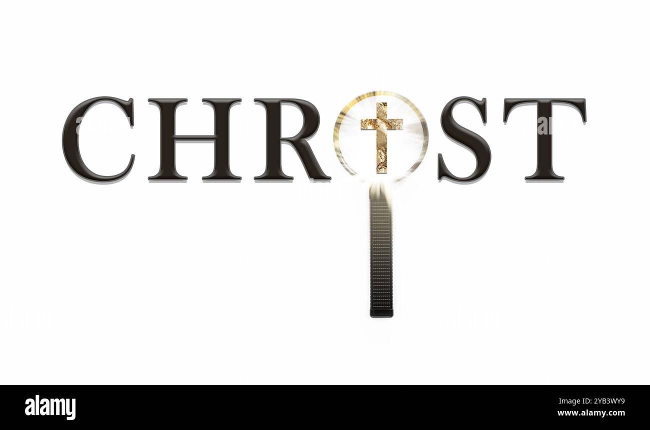 Croix chrétienne en loupe représentant le mot Christ Banque D'Images