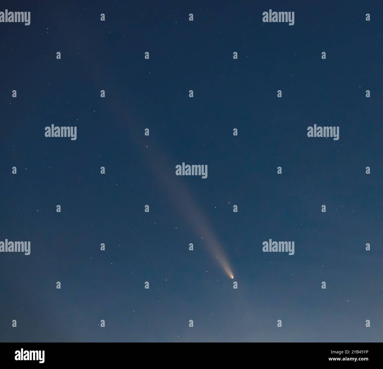 Comète du siècle C/2023 A3 (ATLAS de Tsuchinshan) avec queue brillante et antiqueue dans le ciel étoilé avec nuages, 15 octobre 2024, de Toscane, Italie Banque D'Images