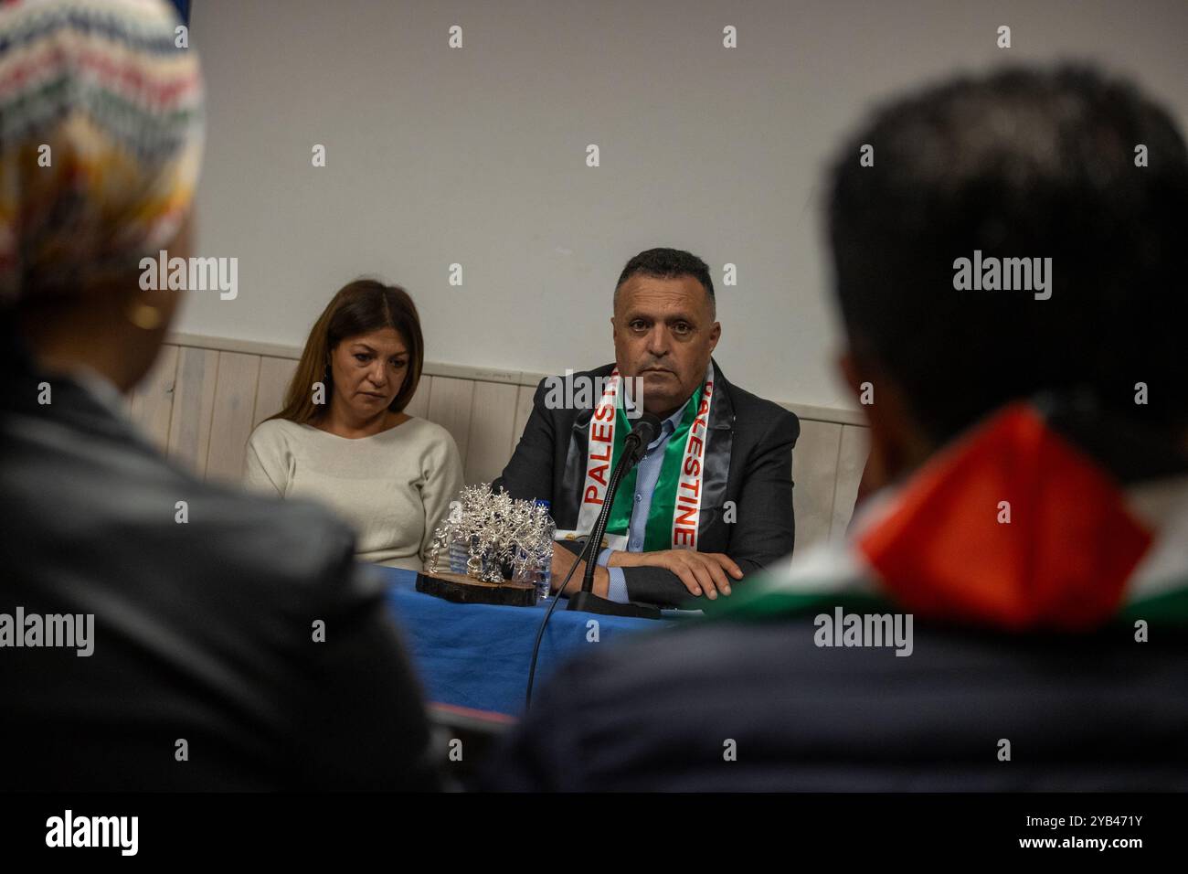 Madrid, Espagne. 16 octobre 2024. Le président du syndicat des journalistes palestiniens, Nasser Abu Baker, lors d'une conférence de presse cet après-midi à Madrid. Crédit : D. Canales Carvajal/Alamy Live News Banque D'Images