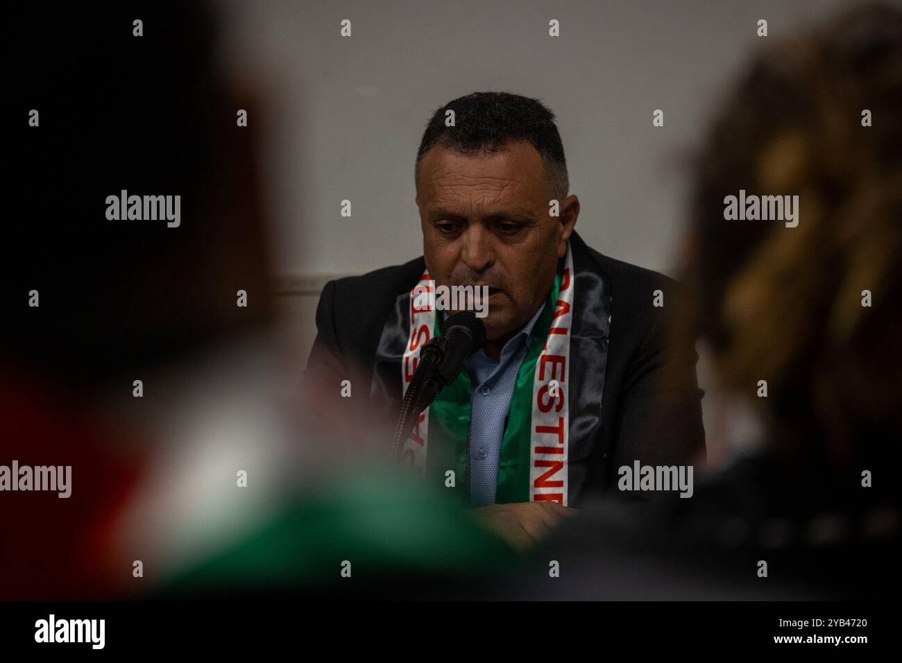 Madrid, Espagne. 16 octobre 2024. Le président du syndicat des journalistes palestiniens, Nasser Abu Baker, lors d'une conférence de presse cet après-midi à Madrid. Crédit : D. Canales Carvajal/Alamy Live News Banque D'Images