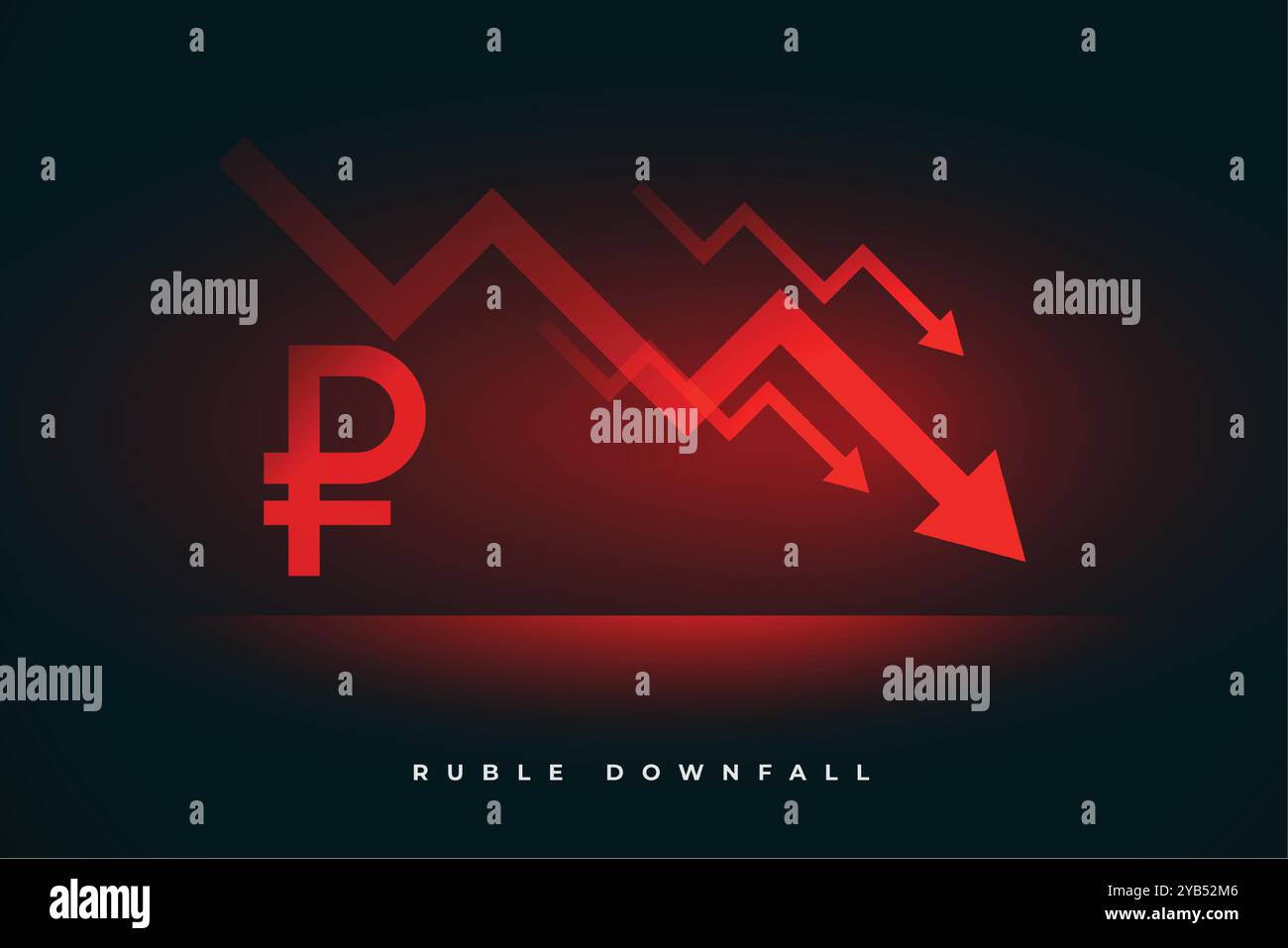 effondrement du rouble de la monnaie russe avec flèche descendante en rouge Illustration de Vecteur