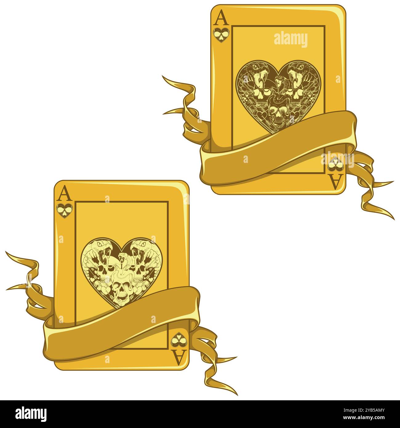 Cartes de poker avec des rubans, avec des symboles de coeur, ruban entourant une carte de poker de style Halloween Illustration de Vecteur