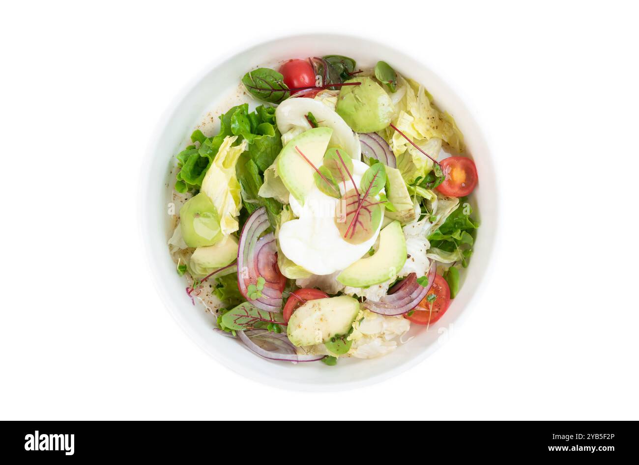 Salade détox végétarienne avec avocat, oignon, tomate et huile d'olive Banque D'Images