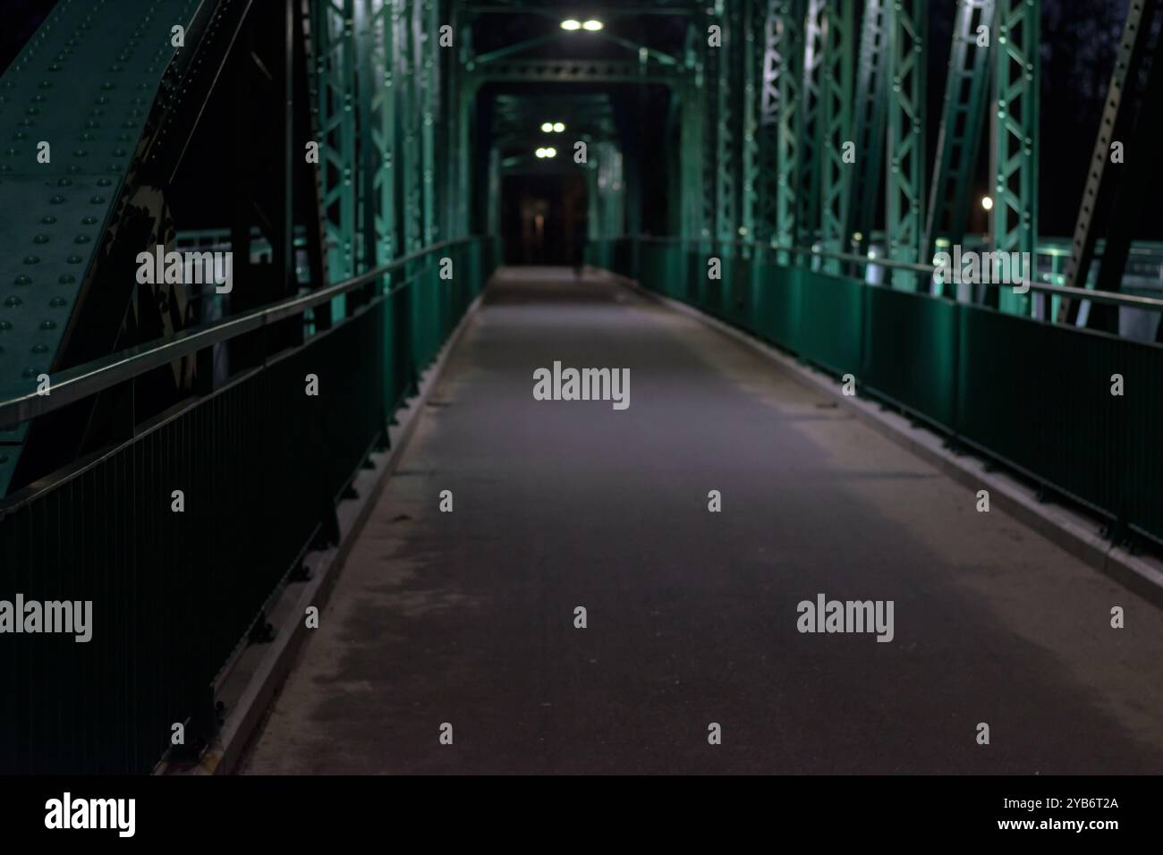 Photographie nocturne d'un pont en acier au-dessus de la rivière Odra Banque D'Images