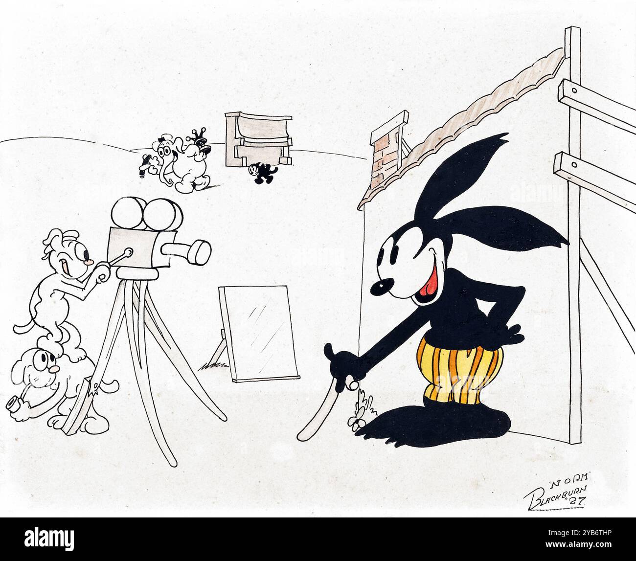 Illustration des années 1920 - Oswald le lapin chanceux - Imprimer de Norm Blackburn (Walt Disney, 1927) Oswald le lapin chanceux, personnage primitif créé par Walt Disney et Ub Iwerks Banque D'Images