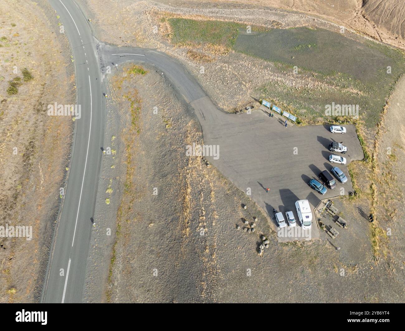 Point de vue au périphérique no. 1 dans la zone géothermique de Myvatn, vue aérienne, région de Myvatn, Islande Banque D'Images