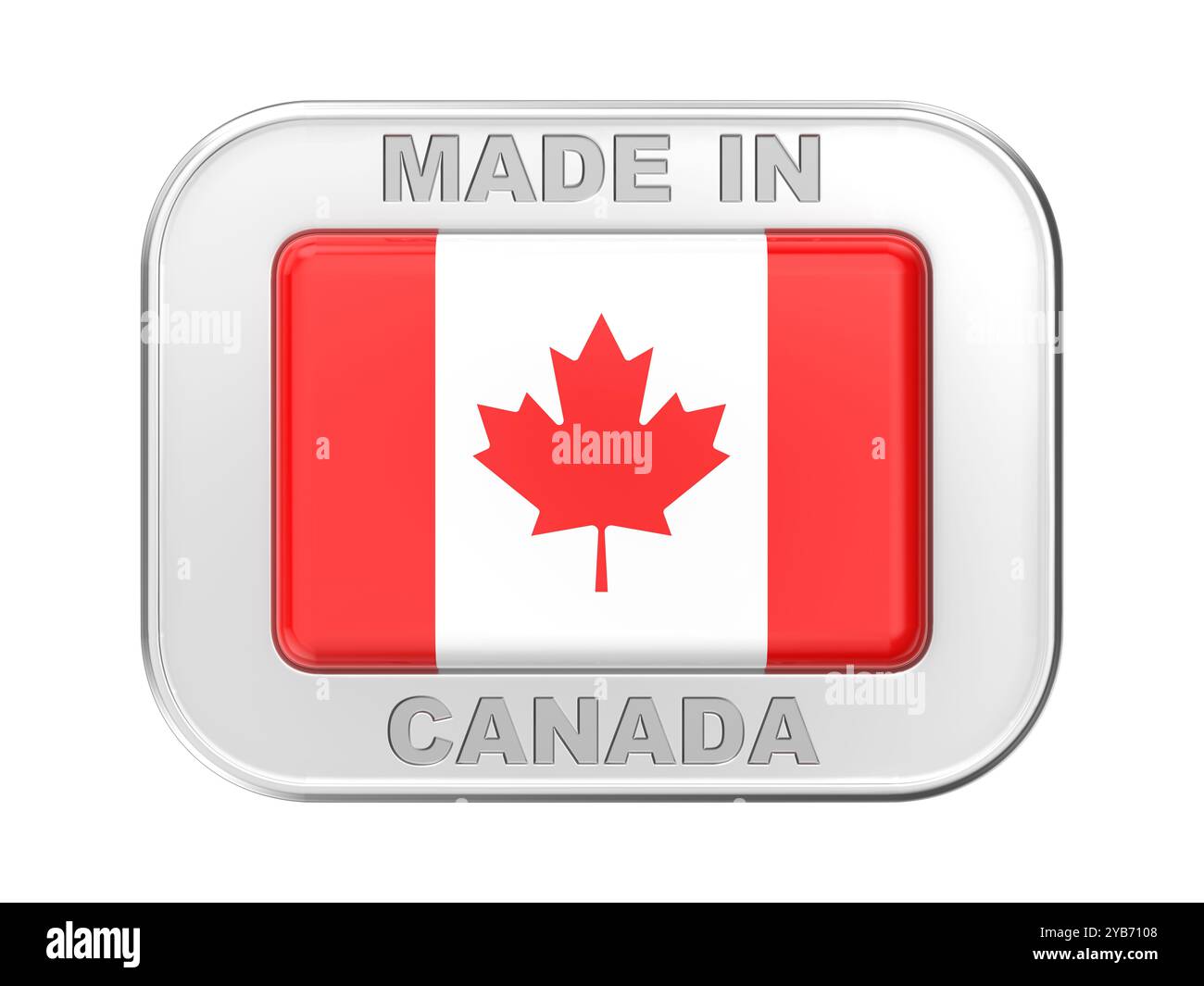 Fabriqué au Canada, badge argenté avec le drapeau national du Canada Banque D'Images