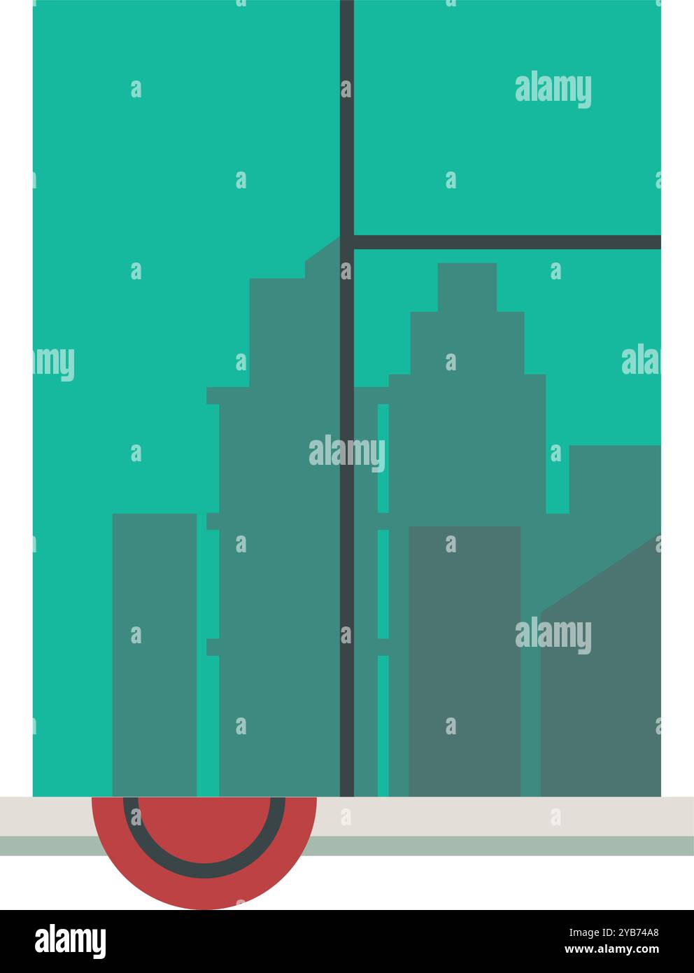 Silhouette de paysage urbain en verre vert de fenêtre. Silhouettes de gratte-ciel Illustration de Vecteur