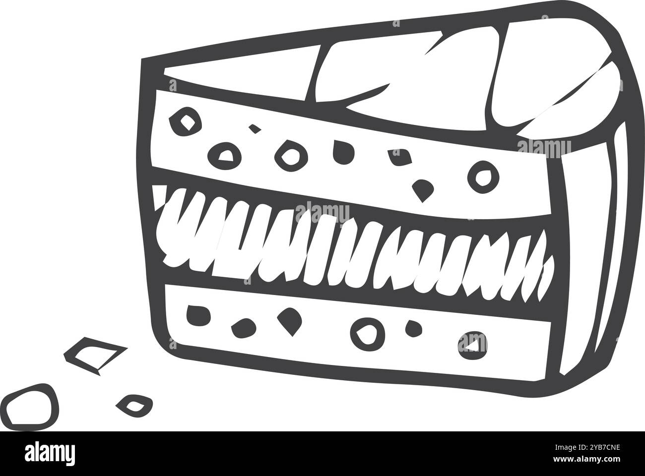 Tarte tranche doodle. Pièce de gâteau dessin sucré Illustration de Vecteur