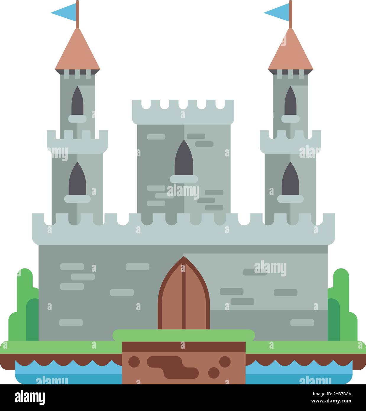 Icône plate de château antique. Architecture du Royaume fantastique Illustration de Vecteur