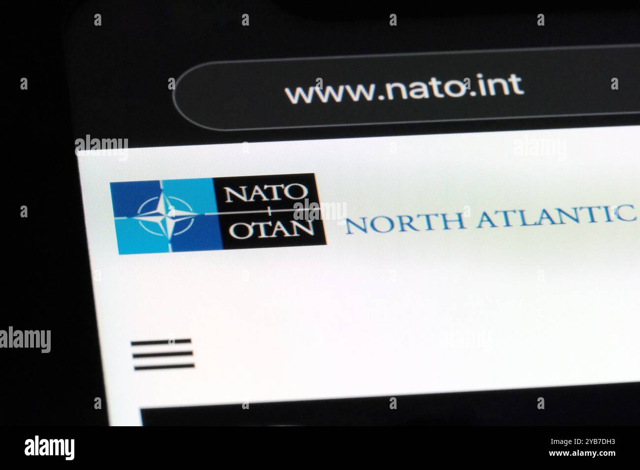 Logo de l'OTAN (Organisation du Traité de l'Atlantique Nord) sur le site officiel. Alliance militaire intergouvernementale Banque D'Images