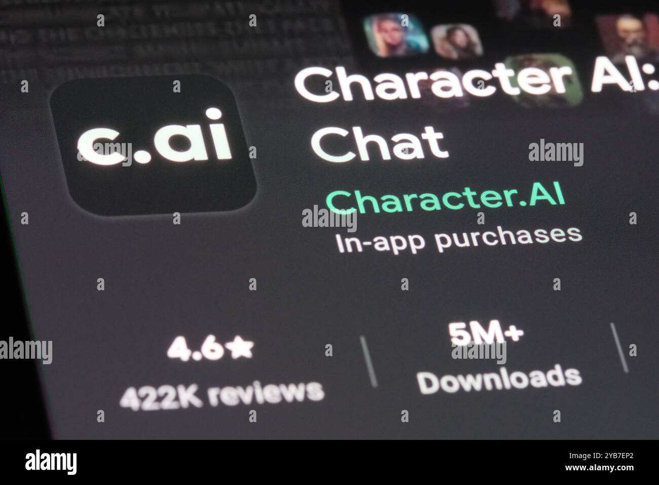 Icône de l'application Character.ai et logo de la marque de l'entreprise. Chatbot AI Banque D'Images