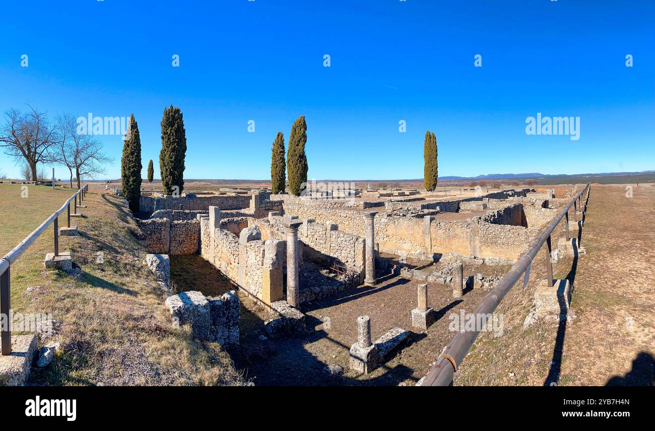 Ruines de la maison romaine, Domus. Clunia Sulpicia, Peñalba de Castro, province de Burgos, Castilla Leon, Espagne. Banque D'Images