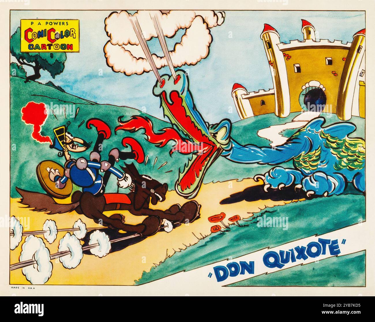 Don Quichotte (P.A. Powers ComiColor Cartoon, 1934). Carte Lobby. Œuvre d'Ub Iwerks Banque D'Images