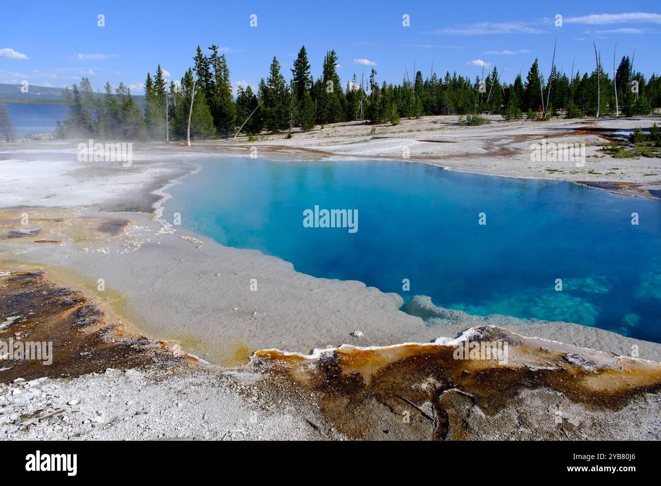 Belle grande source chaude bleue, appelée Black Pool, à West Thumb Geyser Basin dans le parc national de Yellowstone, Wyoming, États-Unis Banque D'Images