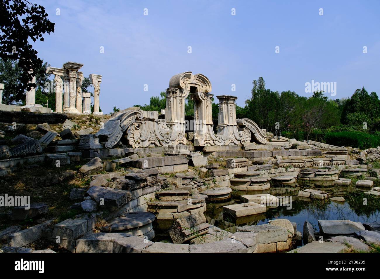 Vieux palais d'été (Yuanmingyuan) ruines à Pékin, Chine Banque D'Images